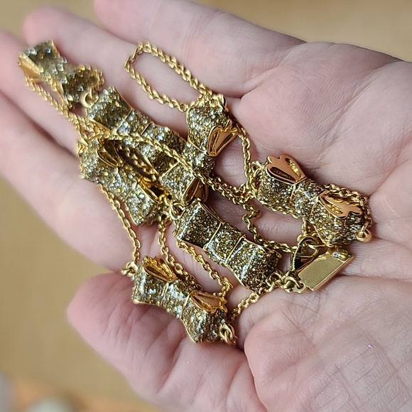 $158 Kate Spade "TAKE A BOW" Gold Stations XL Necklace w Cubic Zirconia Bows! - Picture 12 of 14